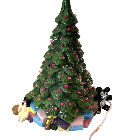 Unique Vintage Handmade Ceramic Green u Christmas Tree Little Girl Presents Tedd - Picture 8 of 16